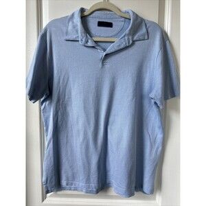 David Donahue Polo Shirt Mens Large Blue White Houndstooth Short Sleeve Cotton